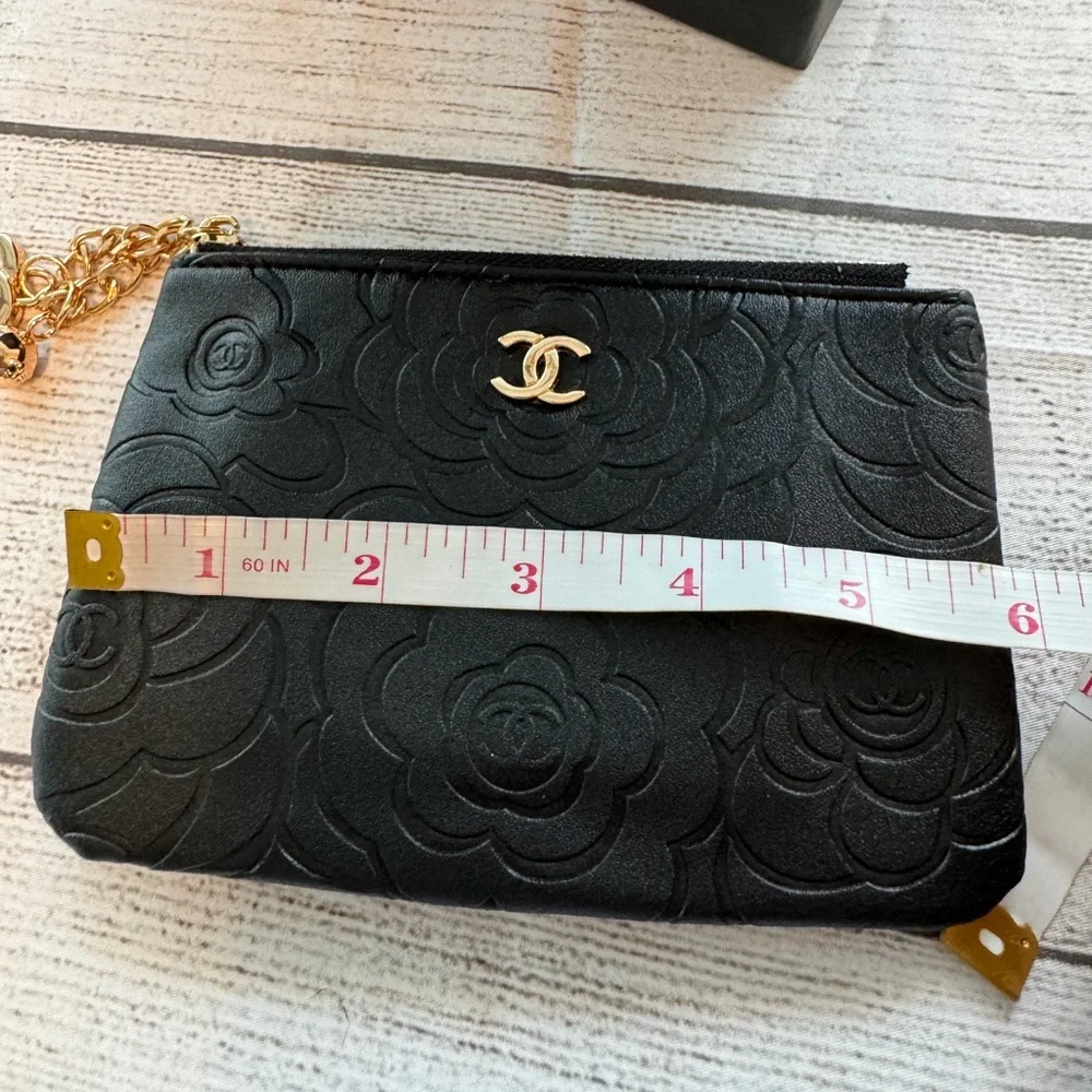 Chanel Makeup Bag purse chain CC black charm zippy pouch clutch wallet - Picture 7 of 8